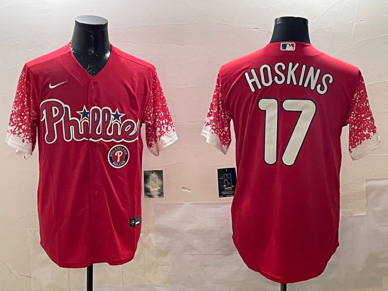 Men Philadelphia Phillies #17 Hoskins Red Fashion 2025 Nike MLB Jersey style 5->philadelphia phillies->MLB Jersey